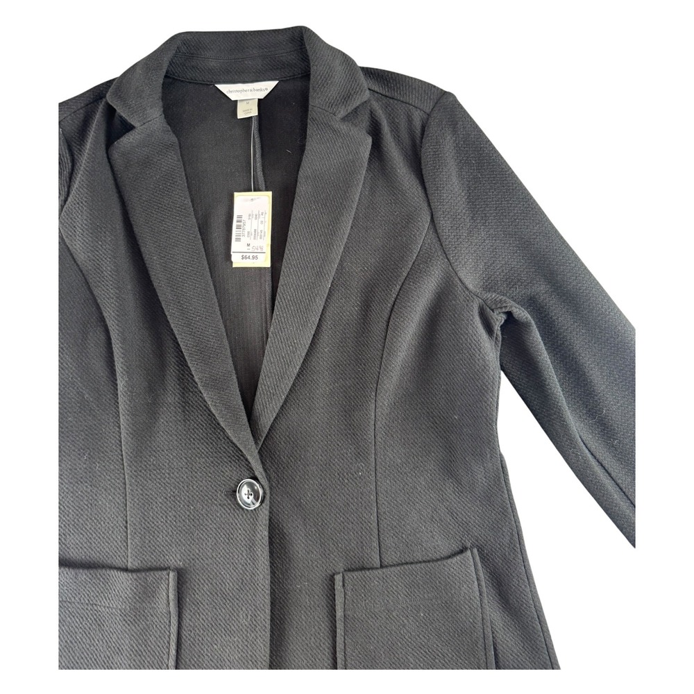 Christopher & Banks Black Textured Knit Single Button Blazer Jacket Womens SZ‎ M - Picture 2 of 7